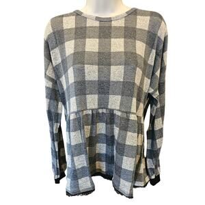 Maurices Buffalo plaid black lace trim long sleeve top flannel L teacher casual